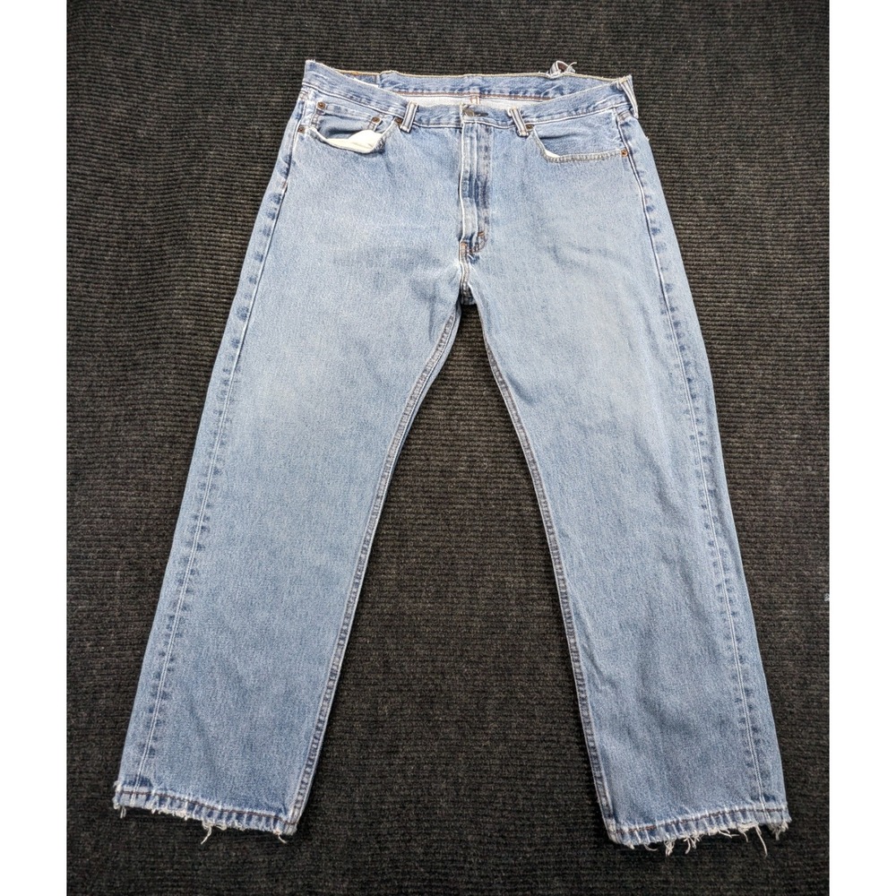 Levi's 505 Regular Fit Jeans Mens 38 Blue Denim Logo Straight Leg Mid Rise